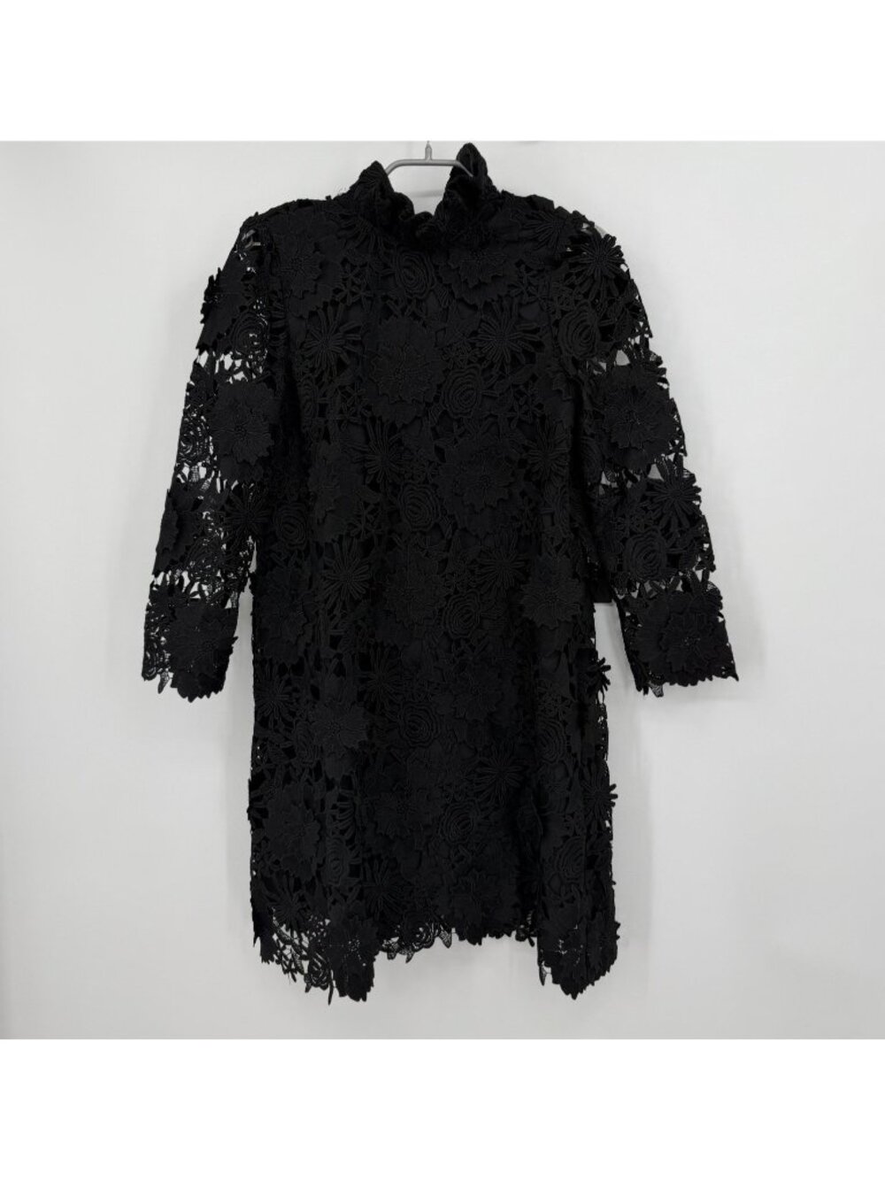 Tuckernuck Black Guipure Lace Daphne Dress S Ruffle Collar Bow Cocktail Party